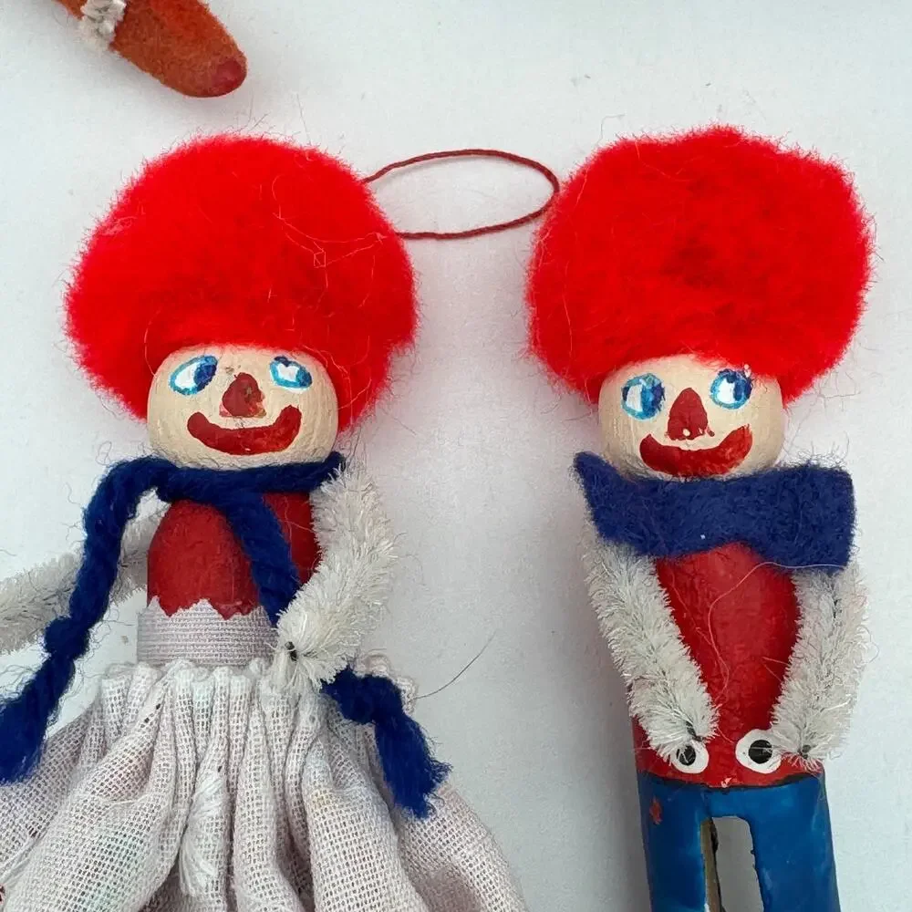 Vintage Christmas Ornaments Santa Skiing Snowman Victorian Girls Pipe Cleaner